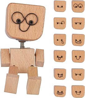Shaking Wooden Man Figurine, Little Wooden Figure that Sways | Include 12PCS Magnetic Expressions, Funny Stocking Stuffers Christmas-Gifts for Women Men Car Dashboard Home Decor