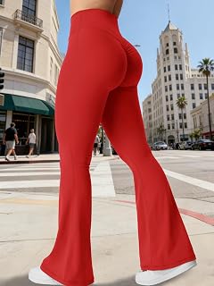 Kalie Flare Scrunch Women's Leggings V Cross Waist Bell Bottom Yoga Pants Tummy Control Bootcut Leggings Workout