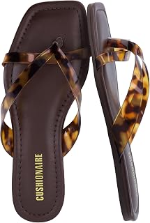 CUSHIONAIRE Titan Square Toe Flip Flops for Women, Dressy Slip On Flat Womens Sandals with Cushioned Footbed