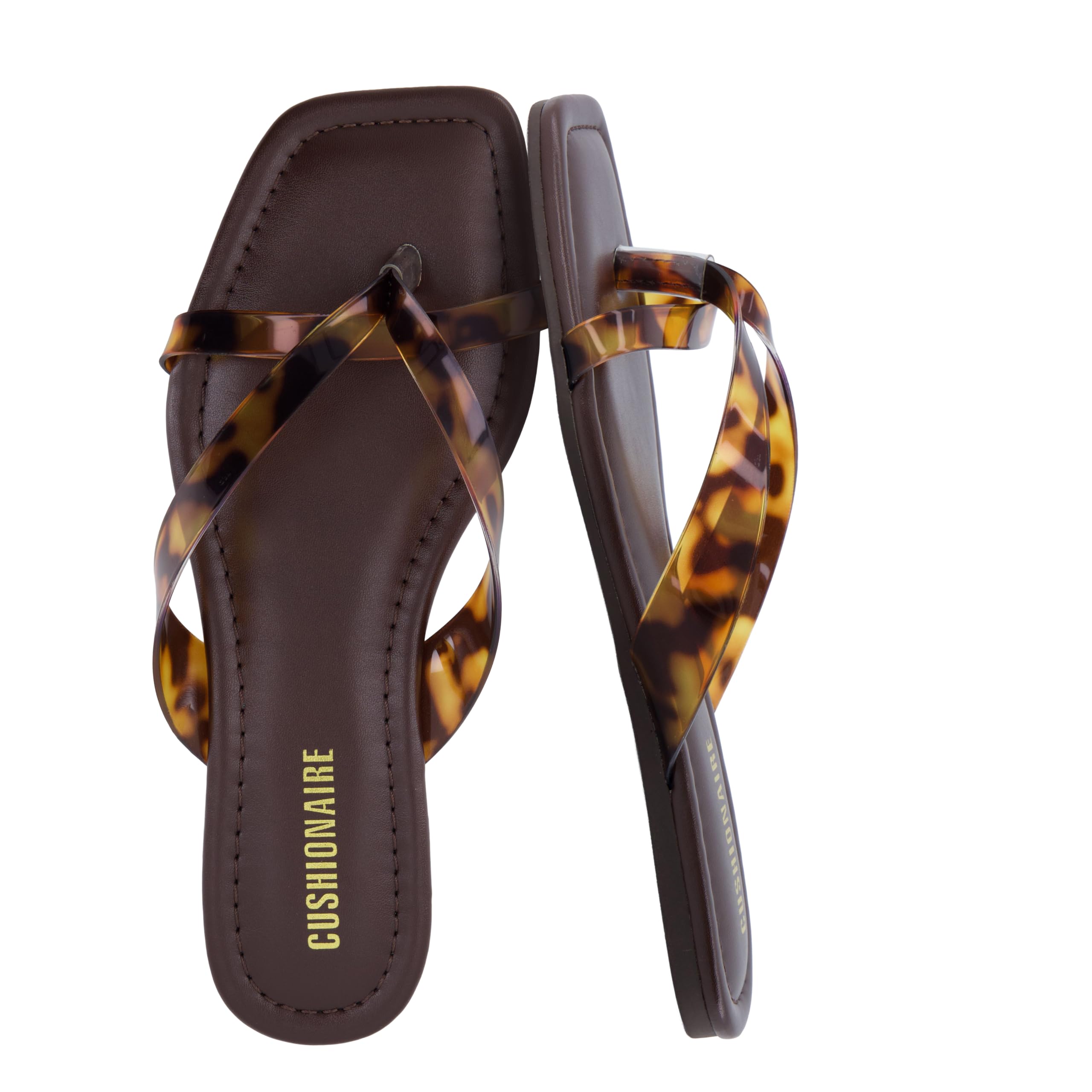 CUSHIONAIRE Titan Square Toe Flip Flops for Women, Dressy Slip On Flat Womens Sa