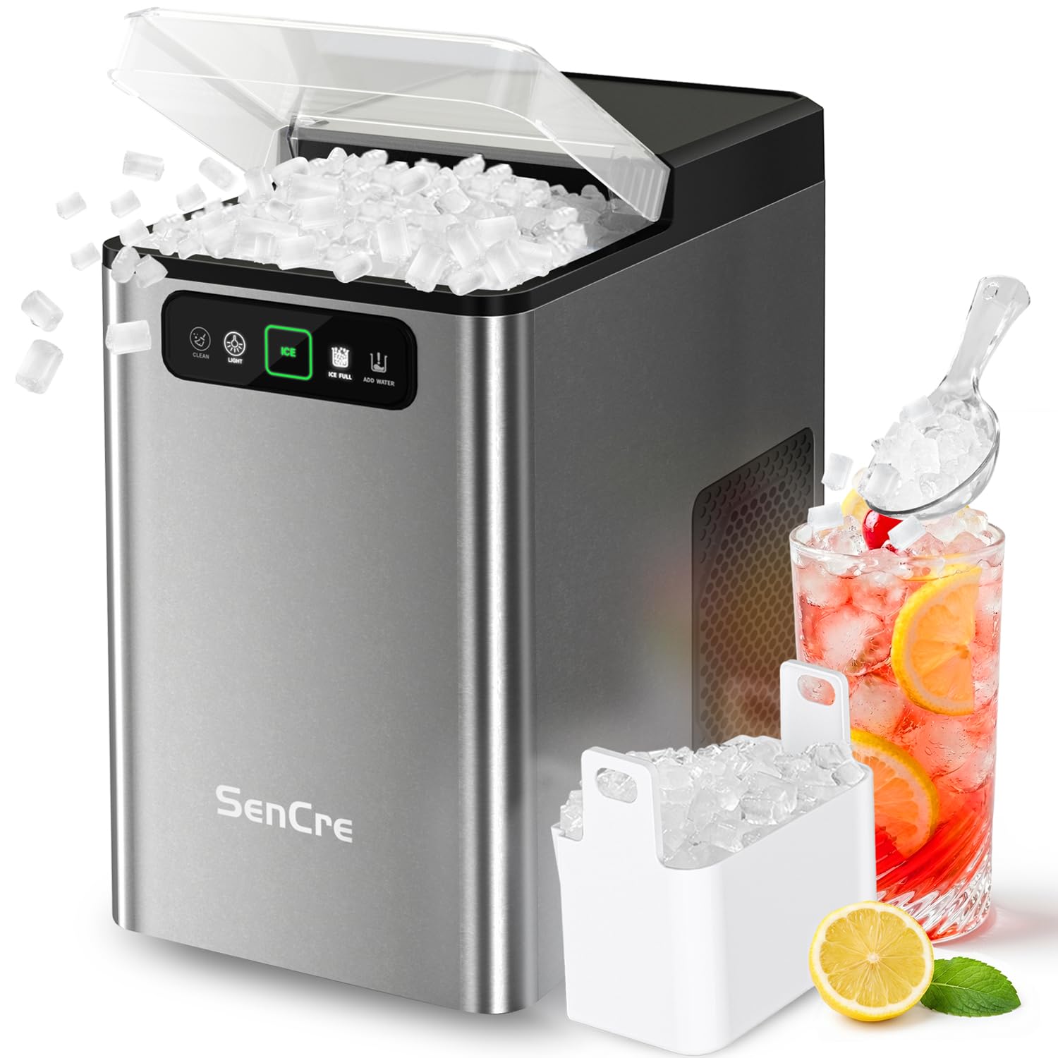 SenCre Nugget Ice Maker Countertop 40Lbs/24H Soft Chewable Ice Machine | Pellet 