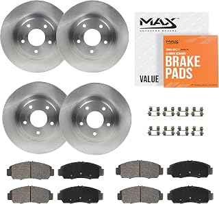 Max Advanced Brakes Front & Rear Brake Kit For Ford F-150 | Fits 2021-2023 Ford F-150 (336mm Dia Rear Rotors), OE Replacement Brake Rotors and Carbon Ceramic Brake Pads