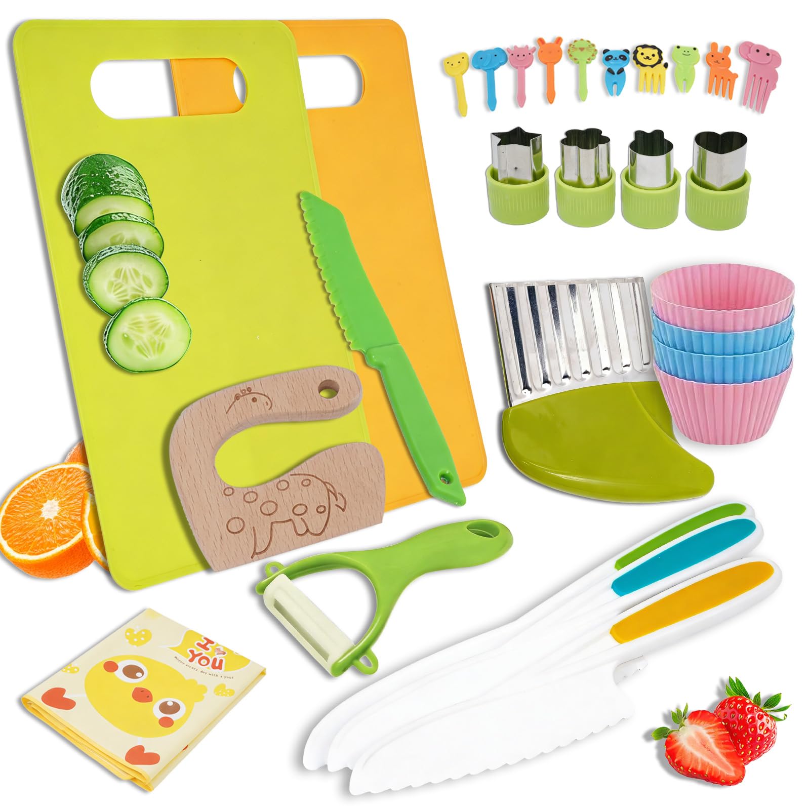 28 Pieces Montessori Kitchen Toys for Toddlers – Kids Knife Set for Chopping wit