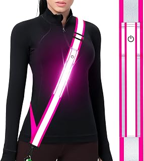LED Reflective Running Gear High Visibility Reflective Belt Sash with Armband for Walking at Night,Adjustable Running Safety Gear Rechargeable Light Up Running Belt for Runners Walkers Men Women