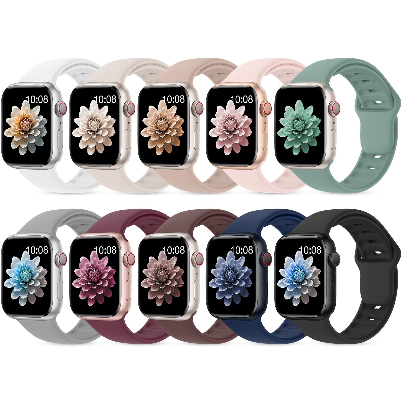 10 Pack Silicone Sport Bands Compatible with Apple Watch Band Women Men | 38mm 4