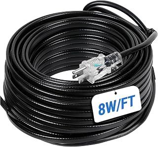 Eastrexon 100FT Heat Tape for Roof and Gutters, 8W/FT Roof Snow De-Icing Kit w/ 45PCS Clips & Spacers, Self-Regulating Heat Cable, Roof Heat Tape for Ice Dam & Pipe Freeze Prevention, 120V, LED Plug