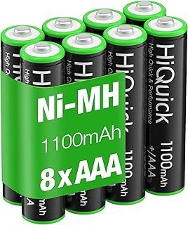 HiQuick AAA Rechargeable Batteries 8-Pack, 1100mAh, Pre-Charged NiMH, 1.2V | Long-lasting power for remotes, toys, and cameras，recharges up to 1200 times， Recycled, Pre-charged