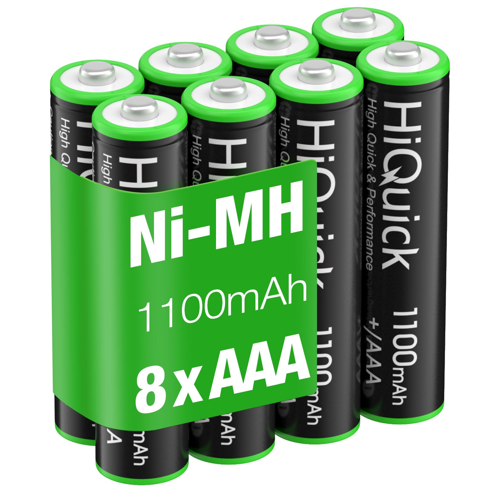 HiQuick AAA Rechargeable Batteries 8-Pack, 1100mAh, Pre-Charged NiMH, 1.2V | Lon