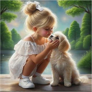 HvasJing Link Diamond Painting Kit for Adults, Girl & Puppy Diamond Art Kit