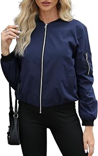 Argstar Women's Bomber Jacket Lightweight Casual Windbreaker with Pockets S-3XL