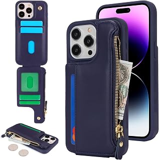 SailorTech for iPhone 14 Pro Max Phone Case with Credit Card Holder for Men, iPhone 14 Pro Max Case with Credit Card Slots Wallet Zipper Case for Women - Blue