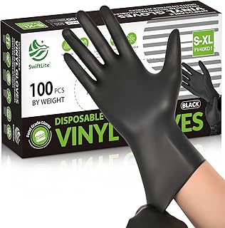 SWIFTLITE Black Vinyl Gloves, Food Grade Gloves Disposable Latex Free | Powder Free Guantes for Cleaning, Cooking, Food Prep