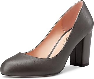 Women Pumps Round Toe Slip-on Chunky Block Mid High Heel Dress Shoes Pumps Matte Office 3 Inch