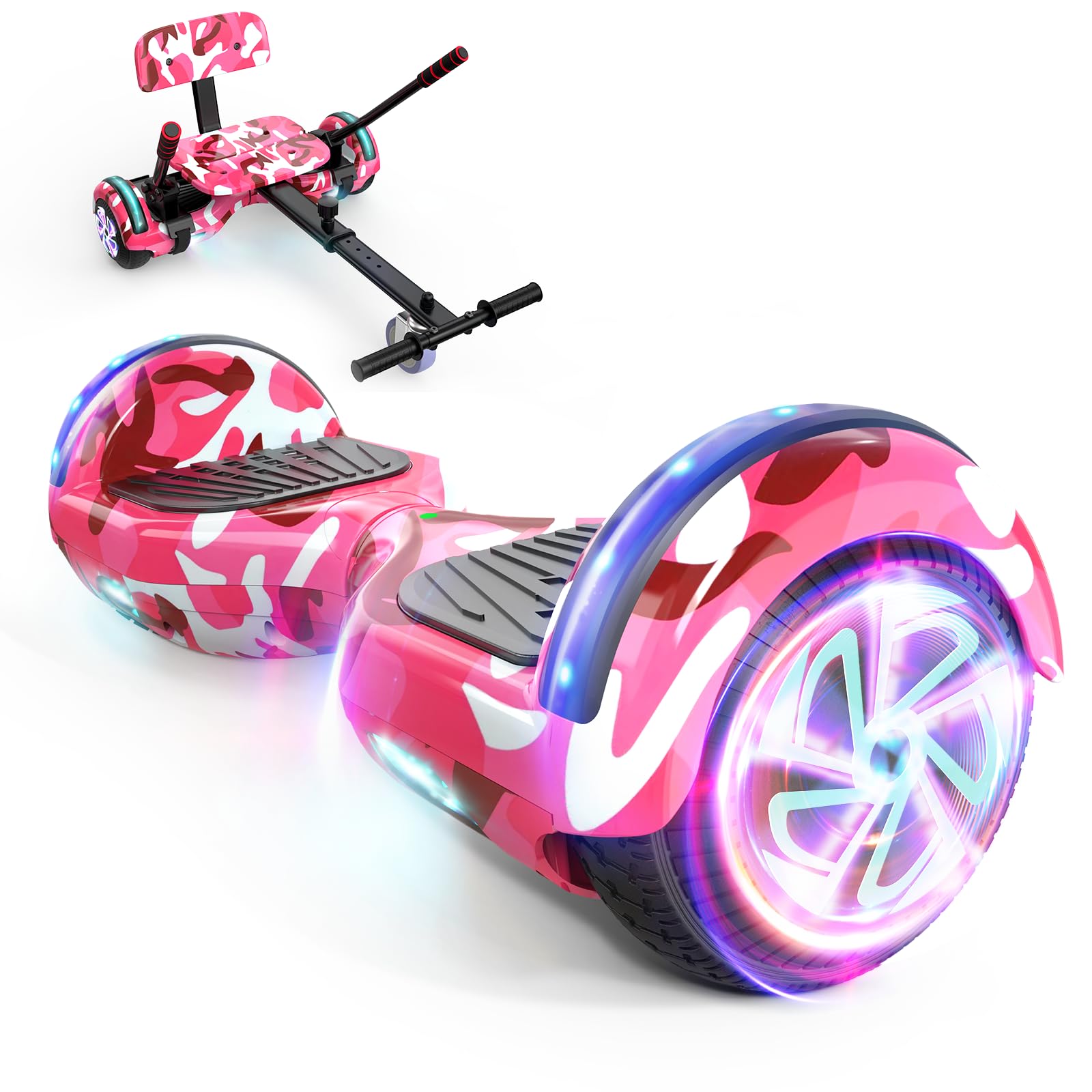 Hoverboard go Kart Seat, 6.5 Inche Hoverboard Hoverkart with LED Lights and Blue