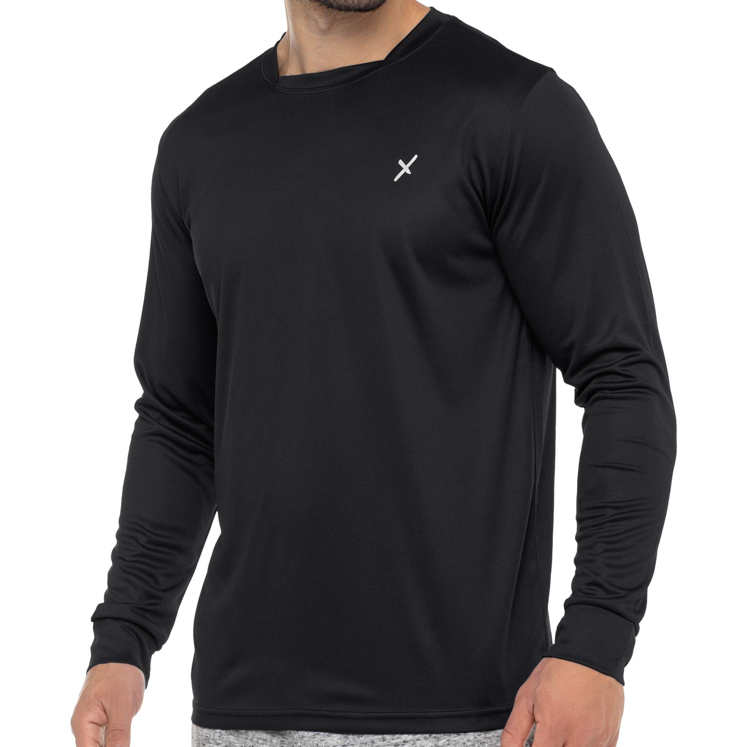 CFLEX - Maglietta sportiva a maniche lunghe, da uomo, Quickdry Piqué Nero L