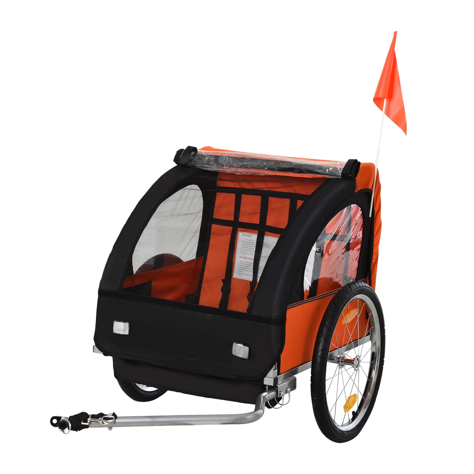 HOMCOM 2 Seat Bike Trailer Wagon Steel Frame Orange Black 130 x 76 x 88 cm | Bic