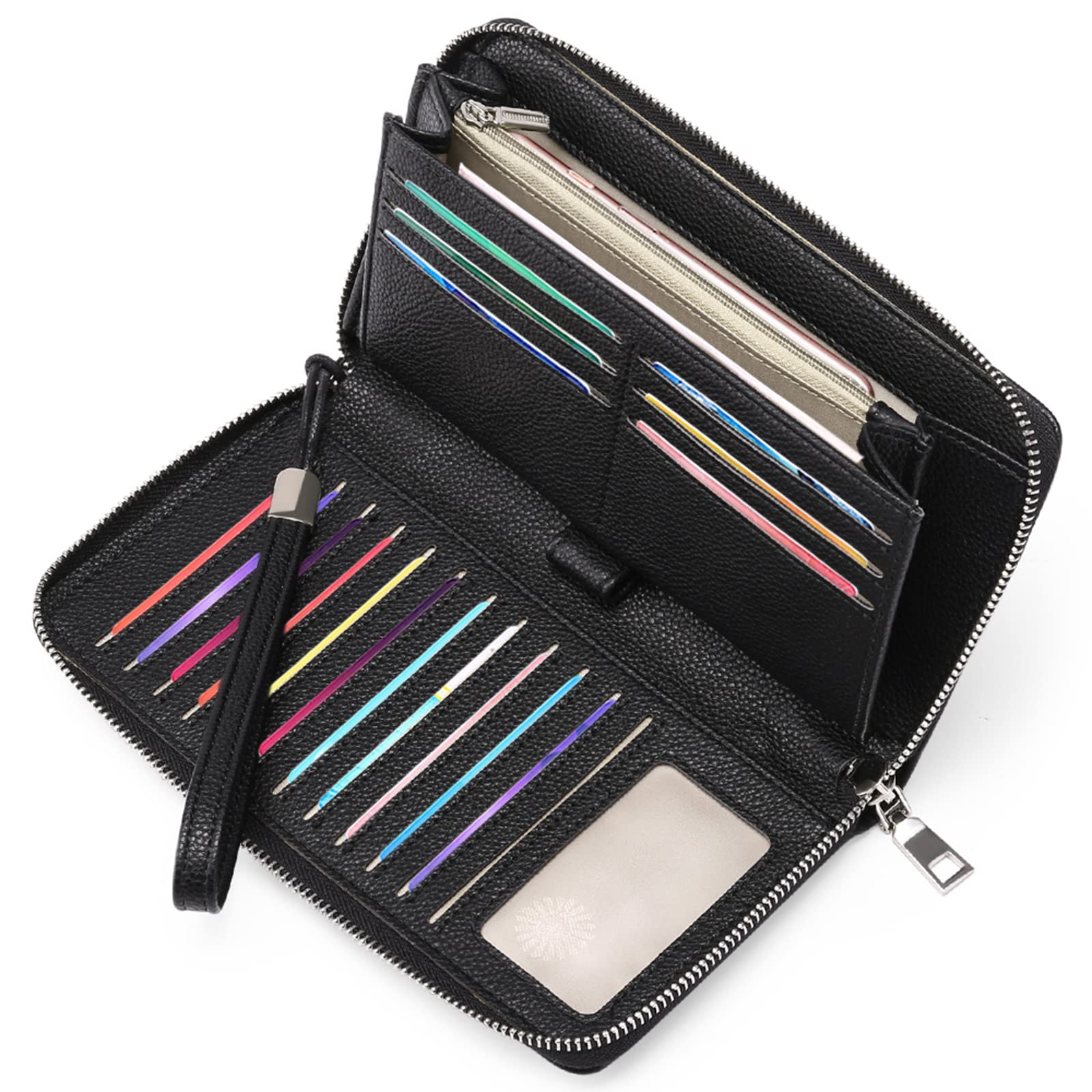 GAEKEAO women's wallet, large capacity leather women's wallet, zip clutch, brace