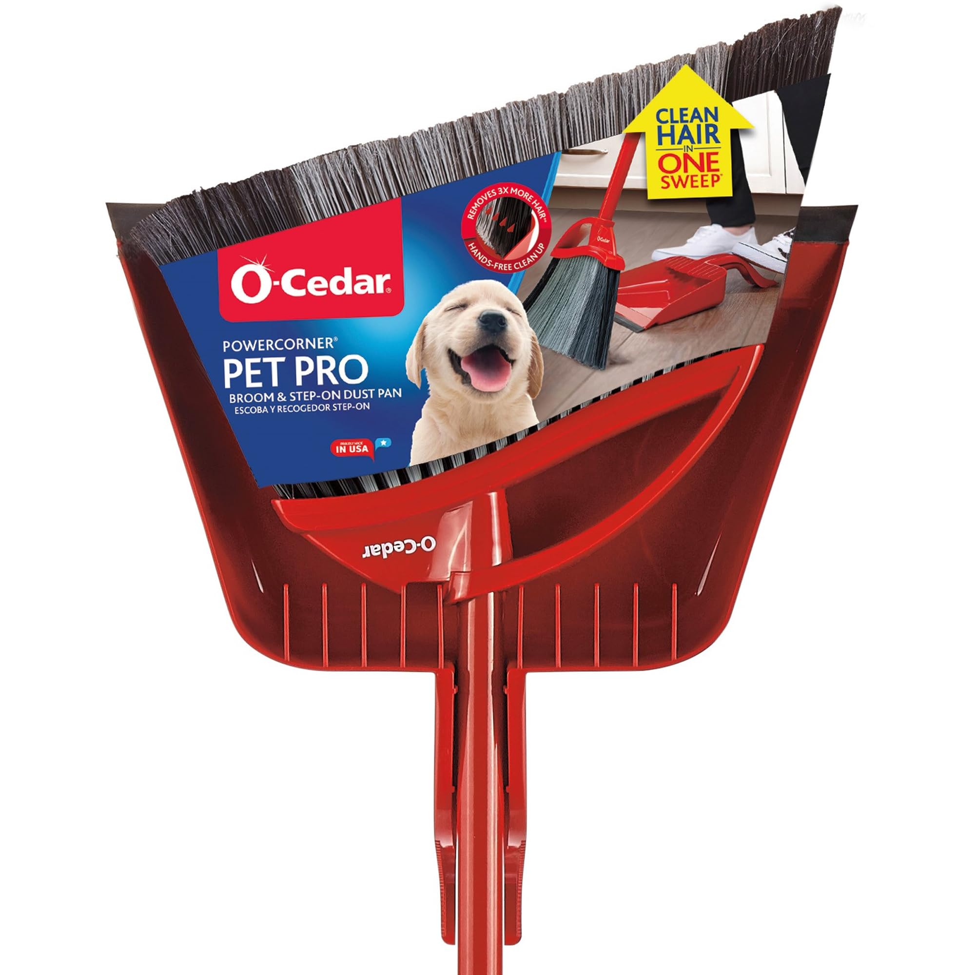 O-Cedar Pet Pro Broom with Step-On Dustpan | Removes Over 99% of Dust & Dirt in 