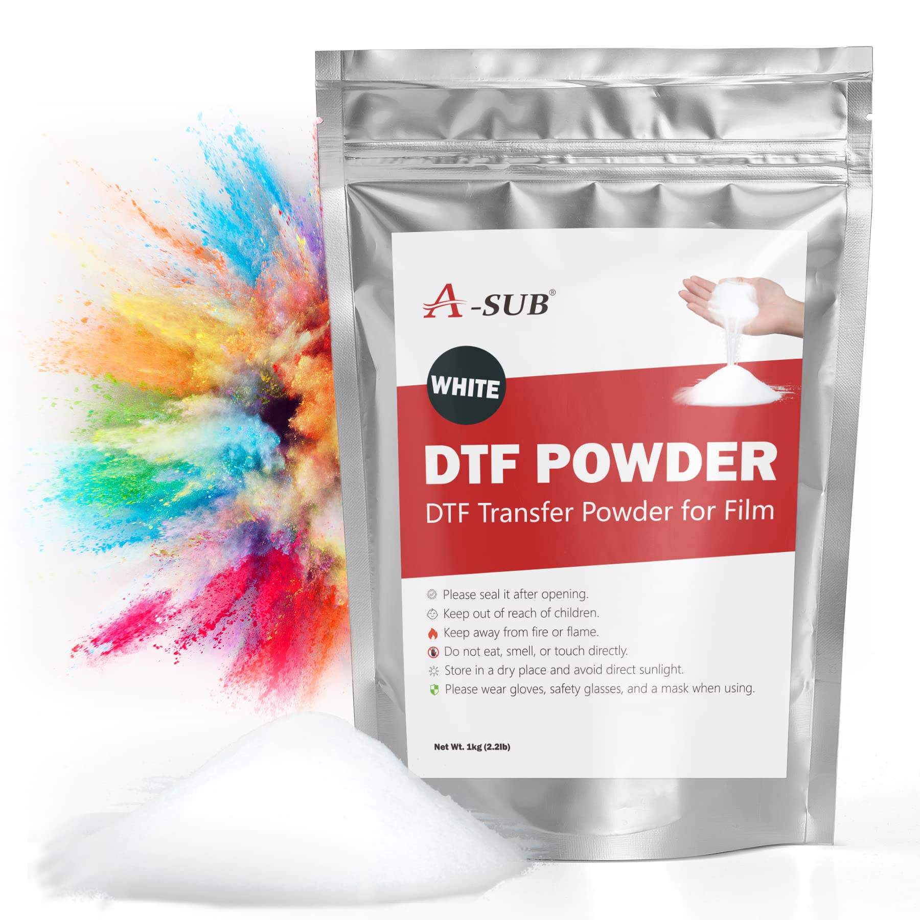 A-SUB DTF Powder White 1KG / 35.3 oz | DTF Transfer Powder, Hot Melt Adhesive fo