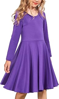 Arshiner Girls Long Sleeve Stretchy A line Twirly Skater School Party Dress