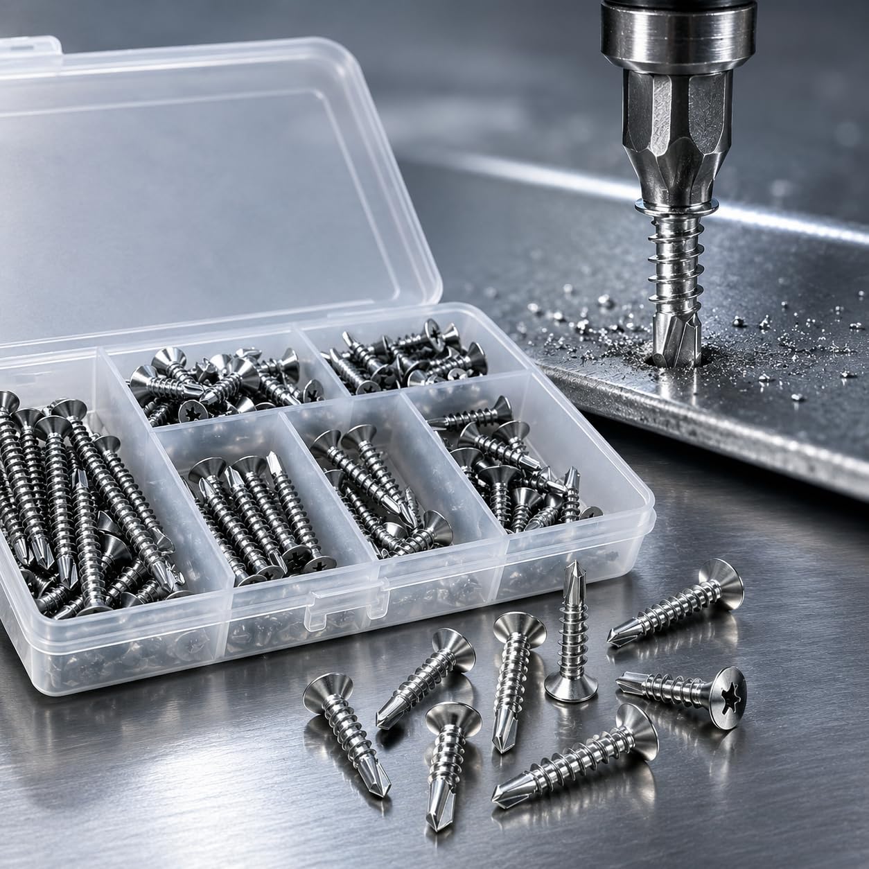 60 Pcs Self Tapping Screws, Stainless Steel Flat Head Phillips Countersunk Self 