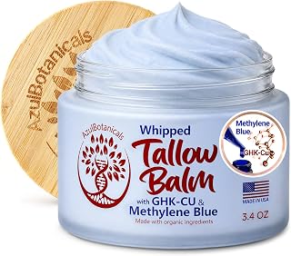 AzulBotanicals Tallow Balm, Infused with GHK-Cu & Methylene Blue 3.4oz | Grass fed & finished with GHK-Cu & Methylene Blue, anti-aging. Face & body, fine lines, wrinkles, eczema, acne.