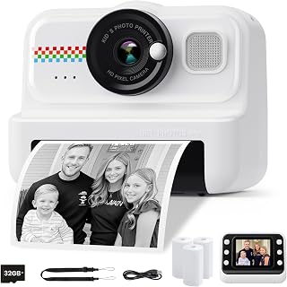 HiMont Kids Camera Instant Print, 1080P Instant Print Camera for Kids with 32GB Card & 3 Rolls Paper, Selfie Digital Camara, Funny Toys Gifts for Boys & Girls Age 3-12 (Black)
