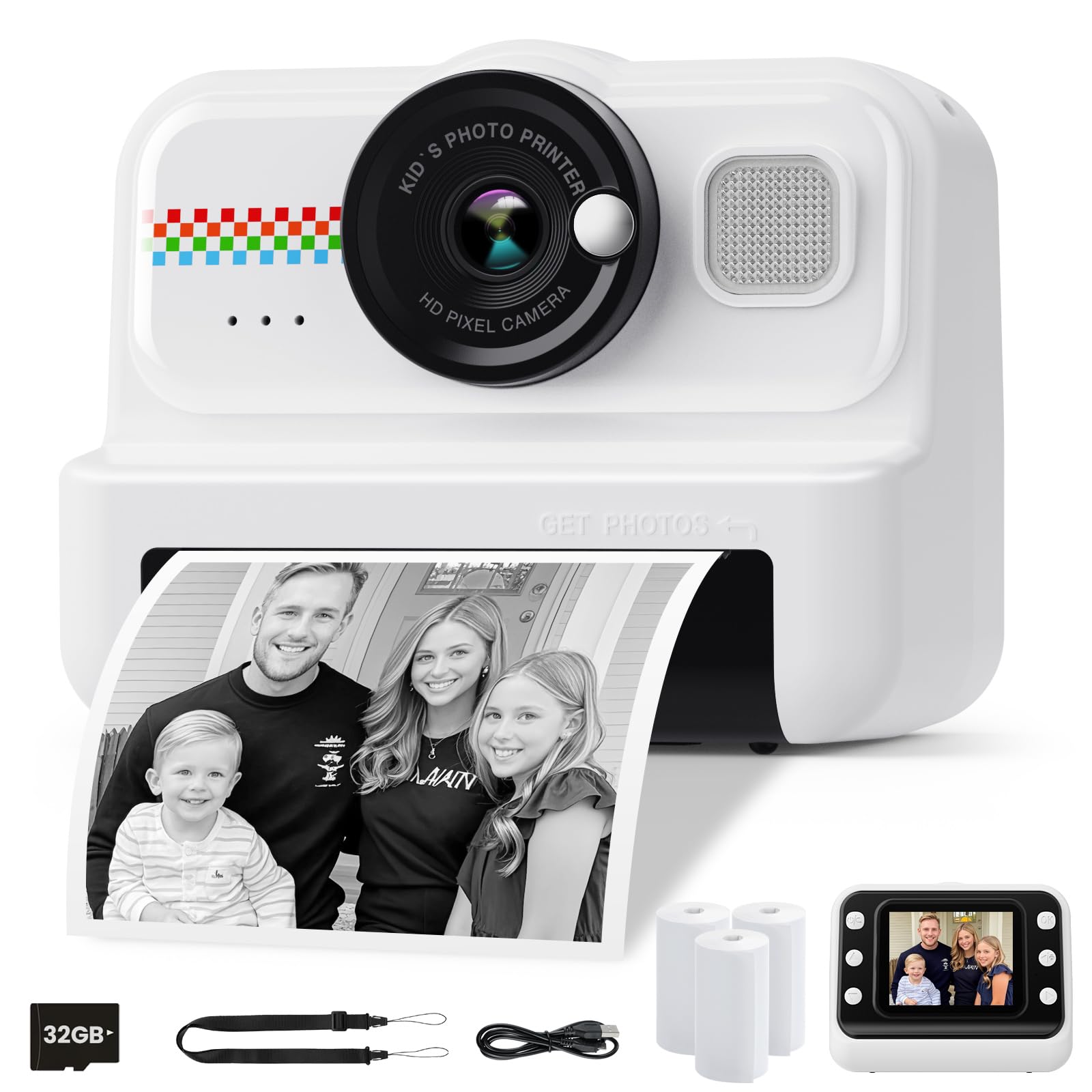 HiMont Kids Camera Instant Print, 1080P Instant Print Camera for Kids with 32GB 
