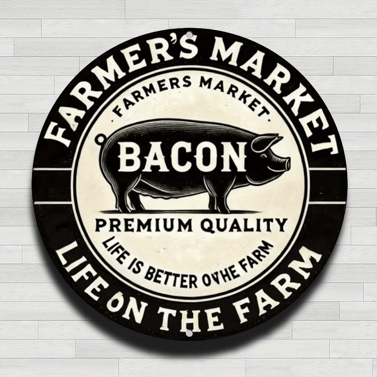 Farmhouse Market Bacon Vintage Rustic Aluminum Round Wall Sign 8" Gift and Decor