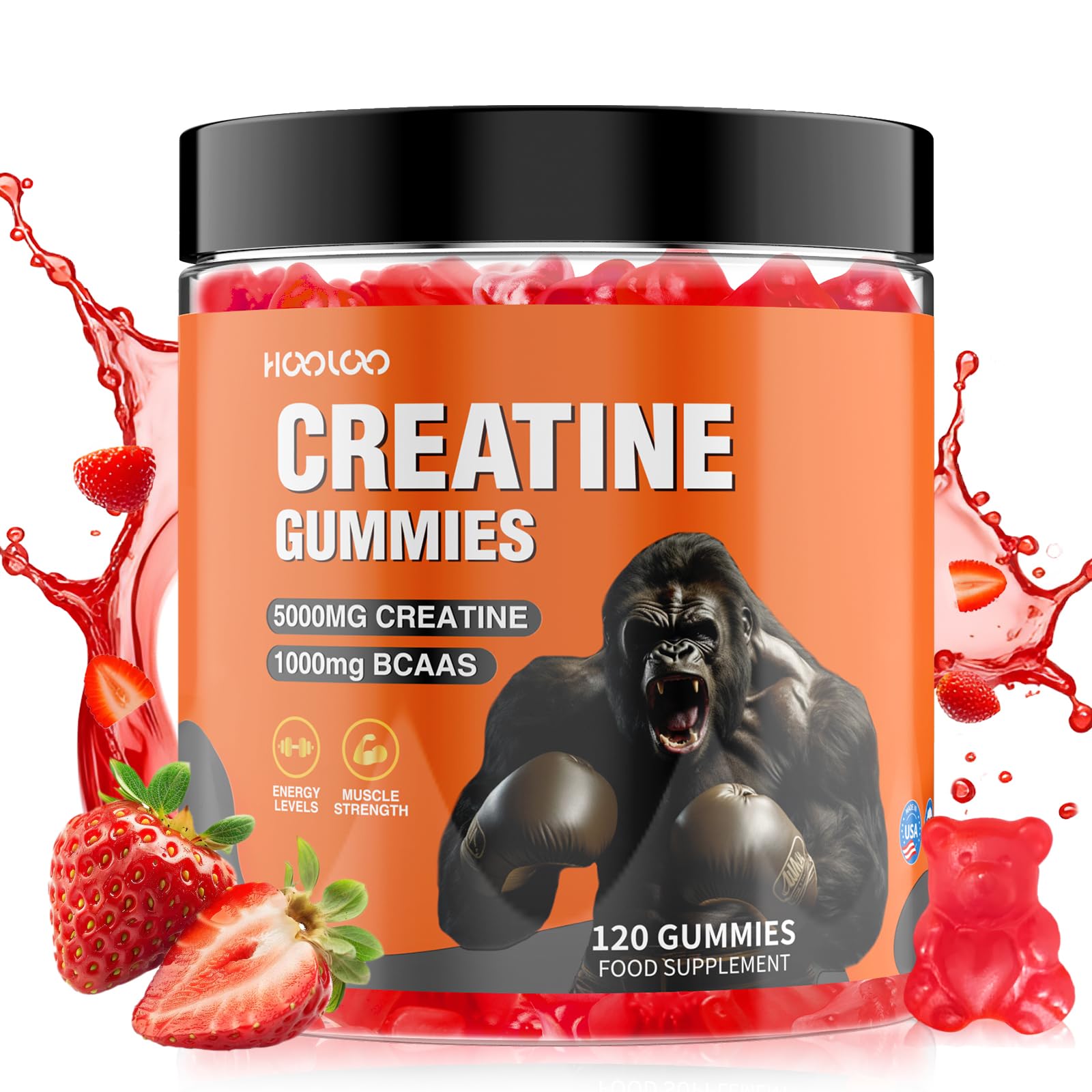 Creatine Gummies 5000mg Creatine Monohydrate with 1000mg BCAAs per Serving (2 Mo
