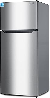 BLACK+DECKER 14.6 Cu. Ft. Top Mount Refrigerator, BR1460HS, Stainless Look | 2 Door Refrigerator with Top Freezer and Adjustable Temperature Control, Full Size for Homes and Apartments, Energy Star