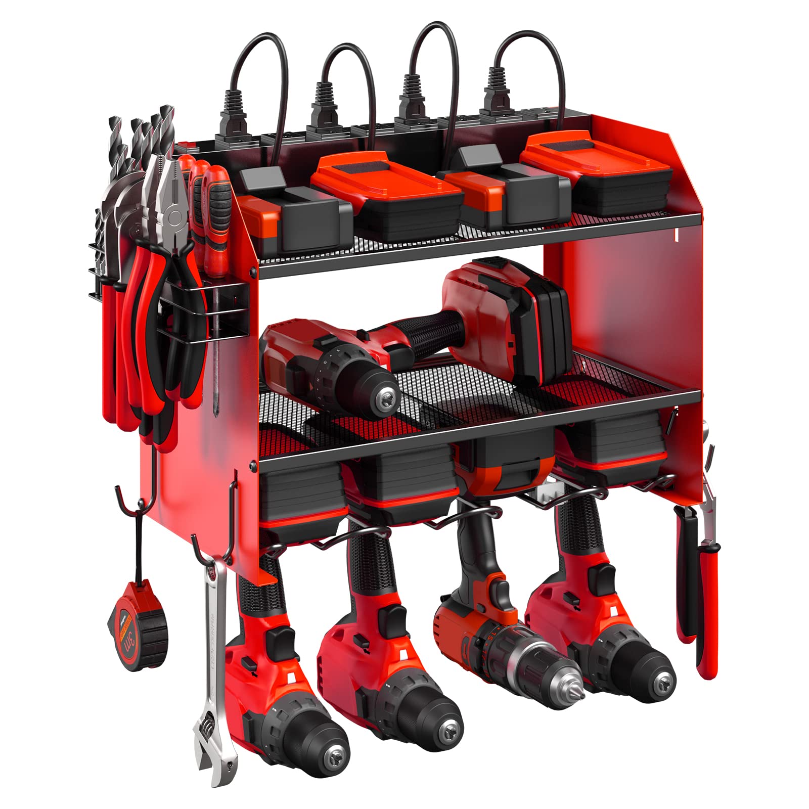 CCCEI Wall Mount Modular Tool Charging Organizer, Red, 1 Pack, 3 Tier. | Drill B