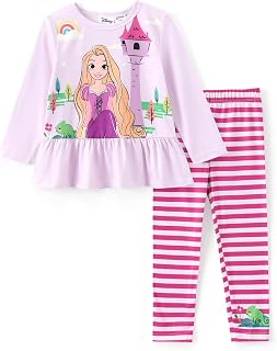 Disney Princess Baby Girl Outfit Long Sleeve T-Shirt Dress and Leggings Striped Autumn Casual Girls Clothing Set