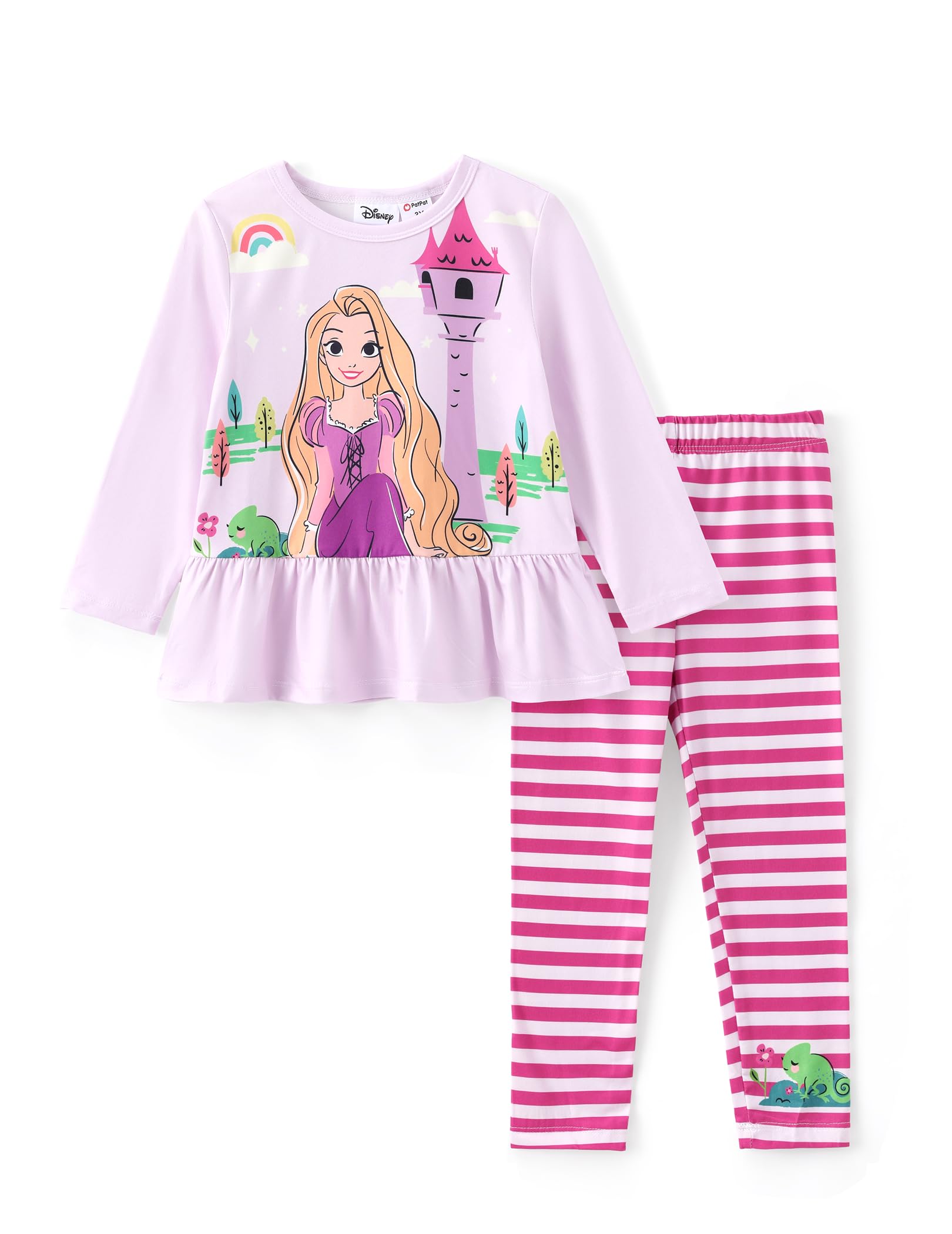 Disney Princess Baby Girl Outfit Long Sleeve T-Shirt Dress and Leggings Striped 