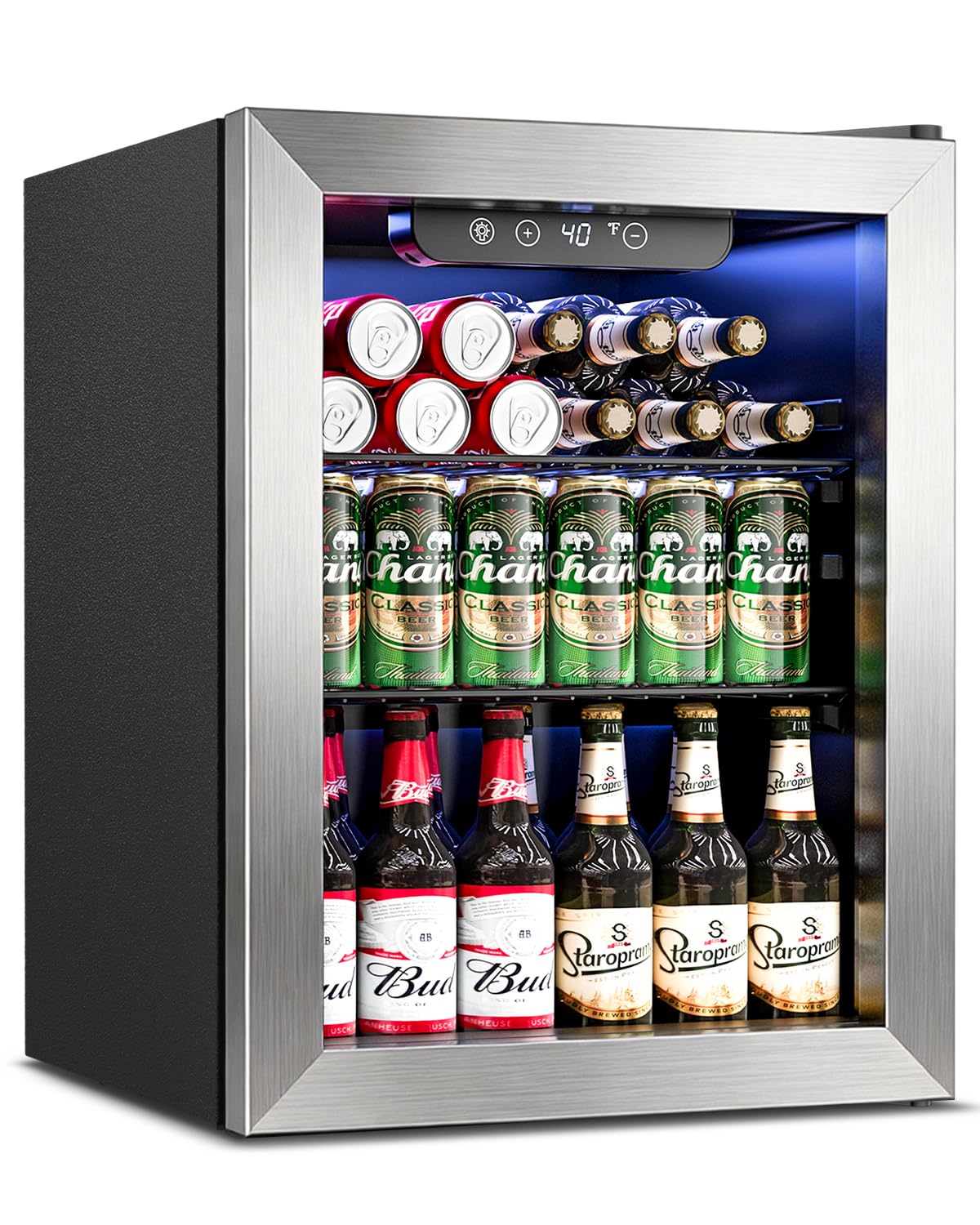 Feelfunn 68 Can Beverage Refrigerator, 1.7CuFt Mini Fridge with Glass Door | ilv