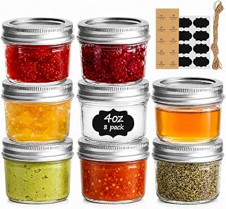 ComSaf Mini Mason Jars 4 oz, 8 Pack Regular Mouth Glass Jars with Lids | ComSaf Mini Mason Jars 4 oz, 8 Pack Regular Mouth Glass Jars with Lids