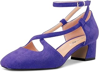 Castamere Women Medium Chunky Wide Heel Square Toe Cross Strap Pumps Party Cute Shoes