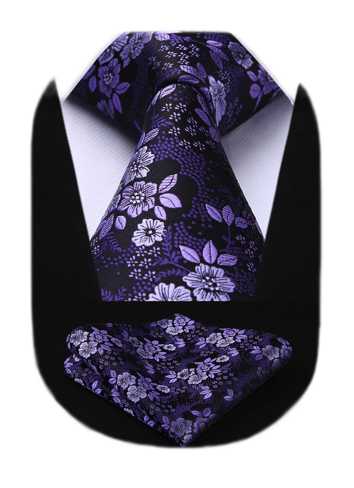 HISDERN Men's Ties Solid Colour Elegant Business Tie Wedding and Handkerchief Se