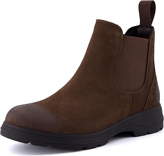 CUSHIONAIRE Britain-L Women's Chelsea Boots, Women's Genuine Suede Ankle Boots with Cushioned Insole and Lug Sole, Brown, 8.5