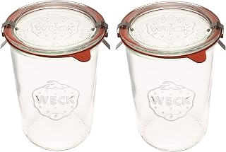 WECK 743 Glass Canning Jars with Lids, Sourdough Starter Jar 2 Pack | Wide Mouth Large 1L Canning Jars for Sourdough Starter, Fermenting, Overnight Oats & Food Storage, Airtight Mold Jars, 2 Pack