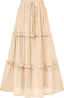 BTFBM Casual Solid Maxi Skirt Fall Clothes Flared A-Line Skirts for Women