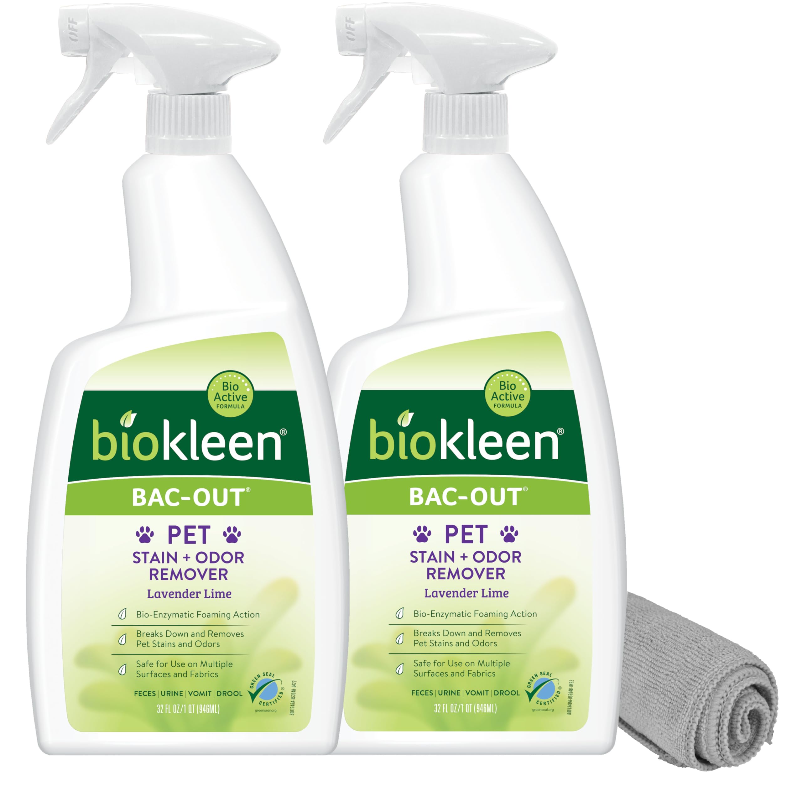 Biokleen Bac-Out Pet Urine Odor Eliminator - 32 Ounce Spray 2 Pack - Enzymatic, 