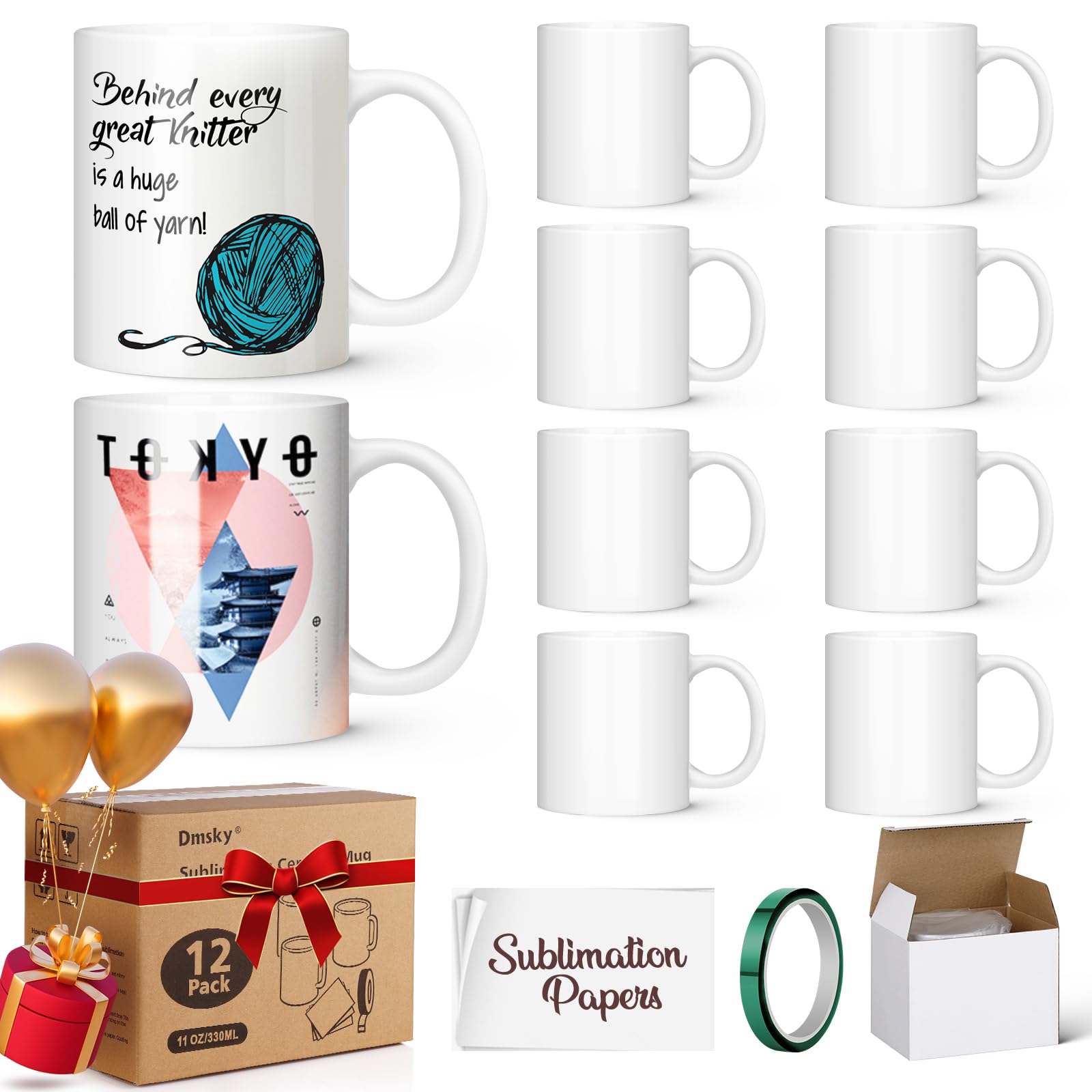 Dmsky Sublimation Coffee Mugs Tazas para Sublimar 11 oz Blank Bulk Coffee Mug Wh