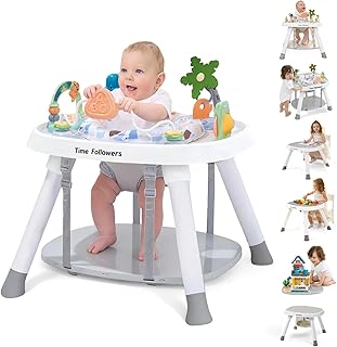 Time Followers® 6-in-1 Baby Activity Center | 4 Stage Montessori-Inspired Toys | Grow Stationary Standing Toddler Table | Jumpers &amp; Bouncers | Must Have for Boy &amp; Girl 6, 12, 24+ Month Old (White)