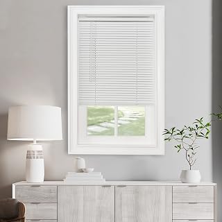 Cordless Light Filtering Mini Blinds for Indoor, 34 x 64 in, Pearl White | Cordless Lift and Light-Filtering Control: Slat-Based Blind Construction with Adjustable Light Control.