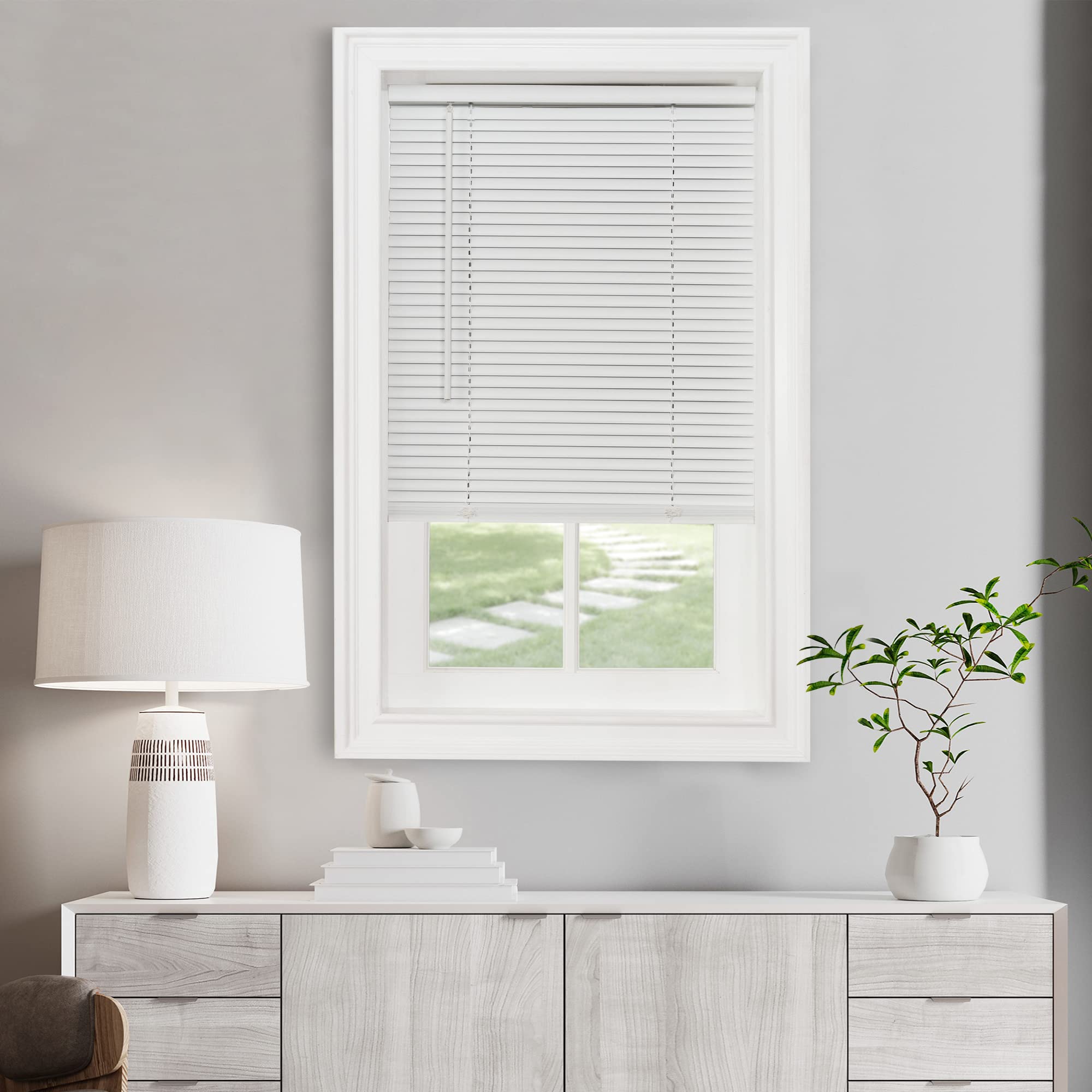 Cordless Light Filtering Mini Blinds for Indoor, 34 x 64 in, Pearl White | Cordl