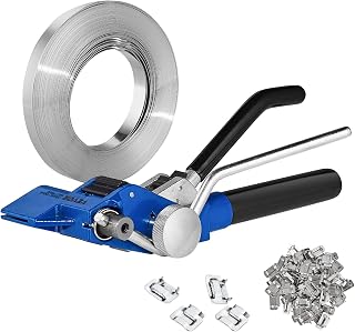 Banding Strapping Kit with Strapping Tensioner Tool, 100 ft Length 304 Stainless Steel Banding, 100 Metal Seals, Pallet Packaging Strapping Banding Kit, Banding Packaging Strapping for Packing