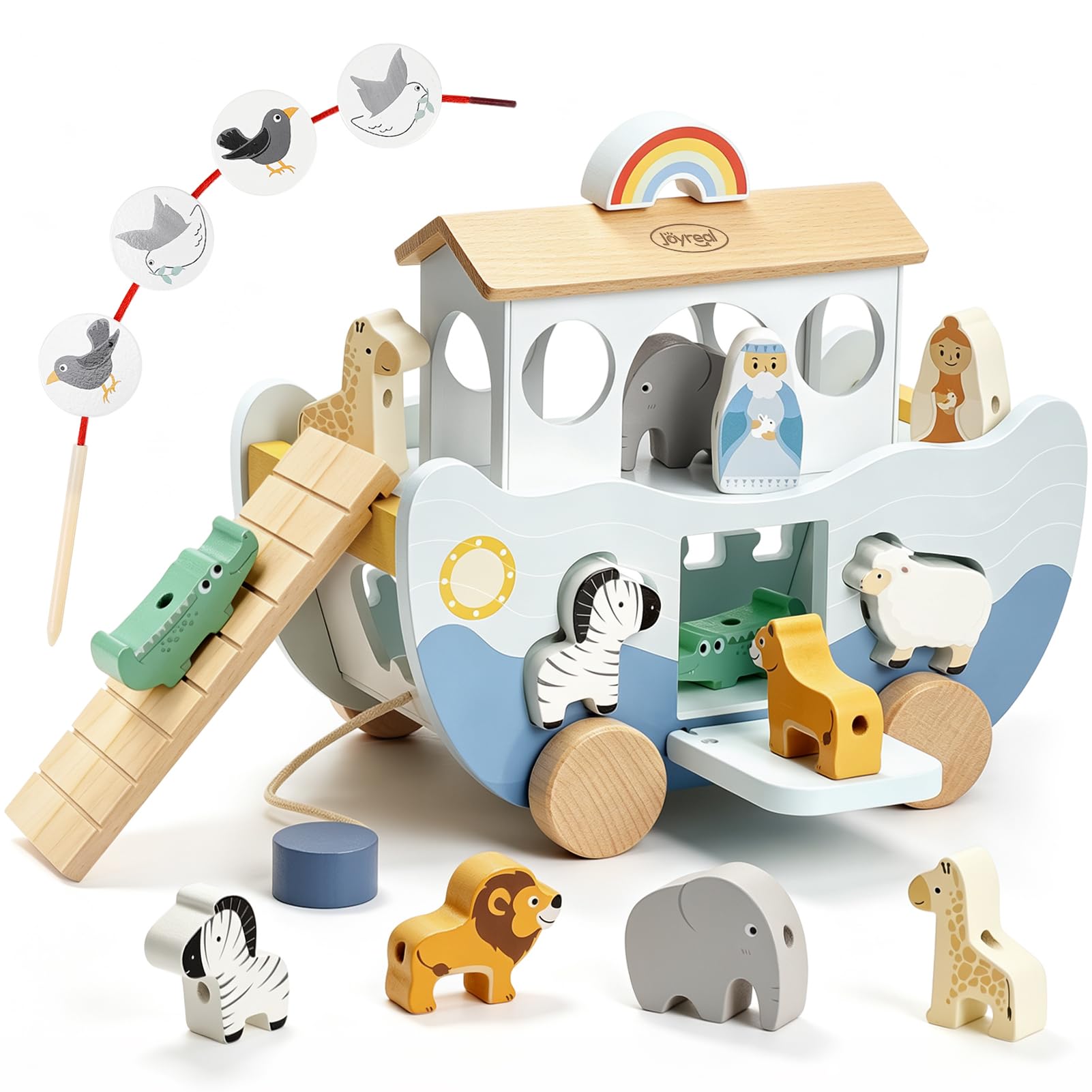 Joyreal Wooden Noah's Ark Toy for 1 Year Old Baby Boy and Girl Baptism Gift | Ne