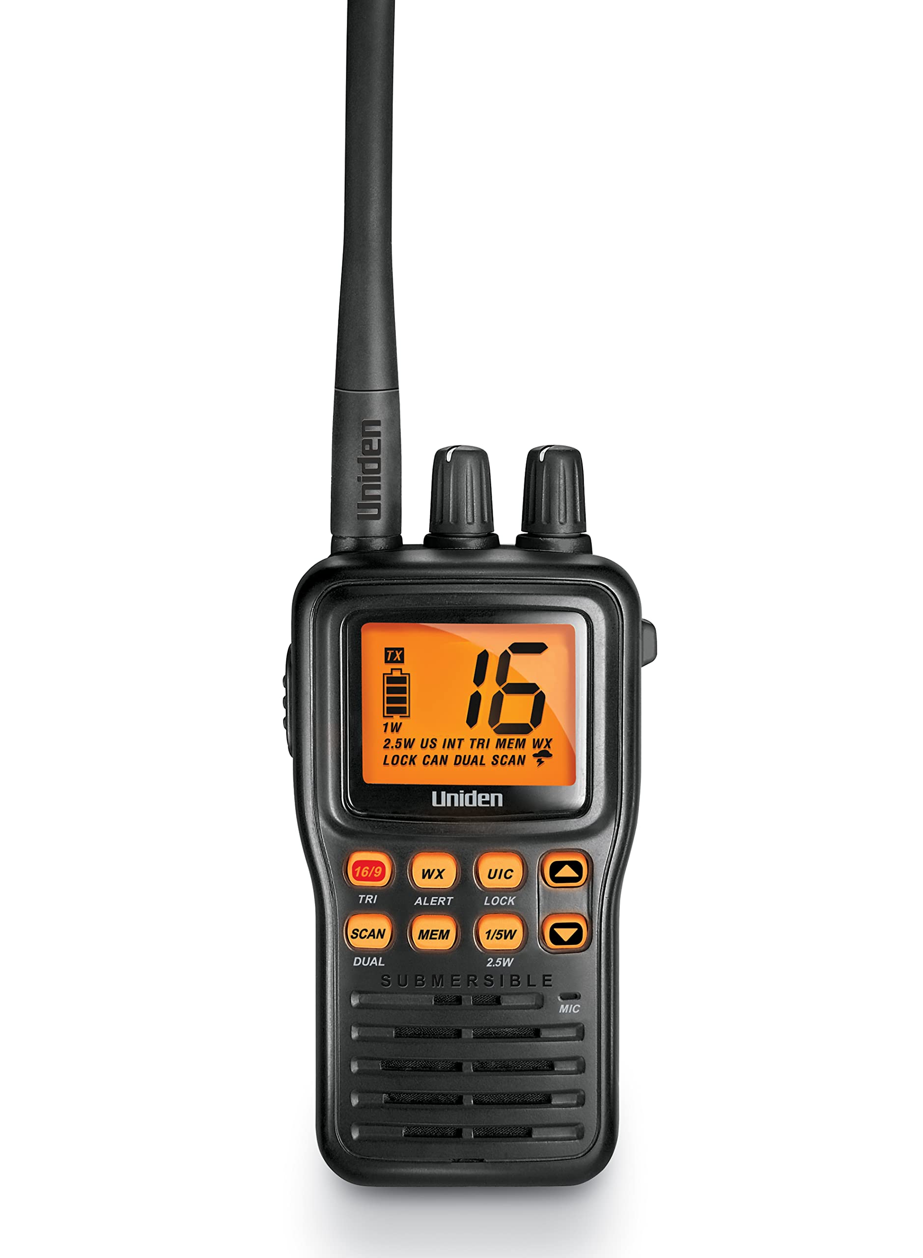 Uniden MHS75 Waterproof Handheld 2-Way VHF Marine Radio, Submersible, Selectable