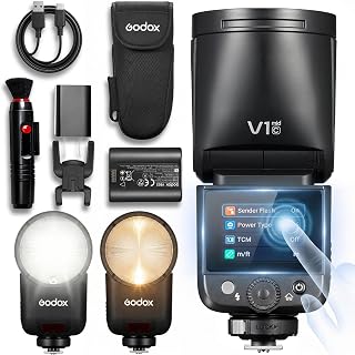 Godox V1 MID C for Canon 55W TTL Round Head Camera Flash, 1/8000s HSS | For wedding/event/portrait photographer, touchscreen, 650 flashes/charge, 1.7s recycle, 2200mAh, 24-105mm, 2.4G X System